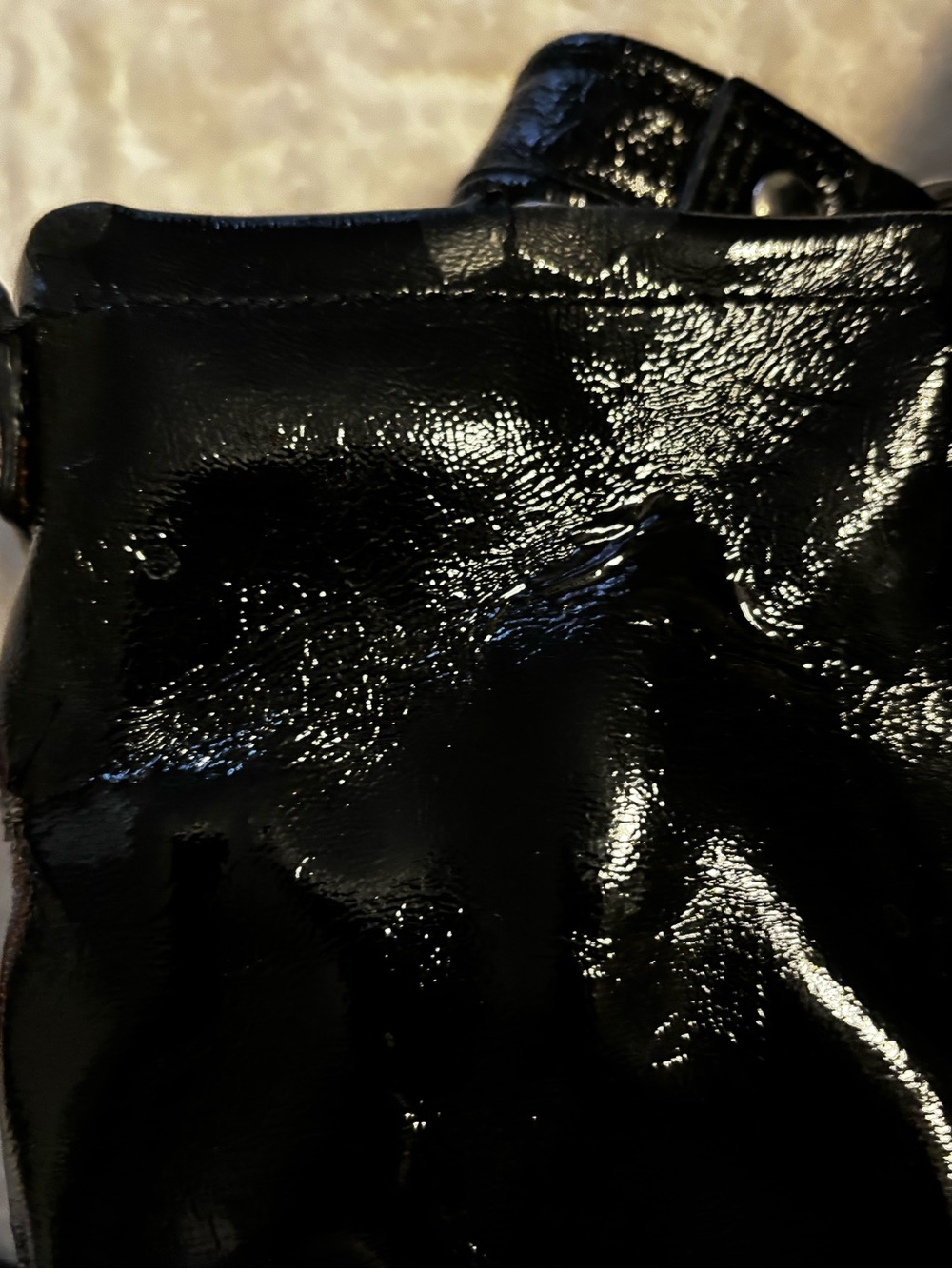 Coach Poppy Black Patent Shoulder / Overnight Tote Bag with Silver Hardware - Picture 5 of 13